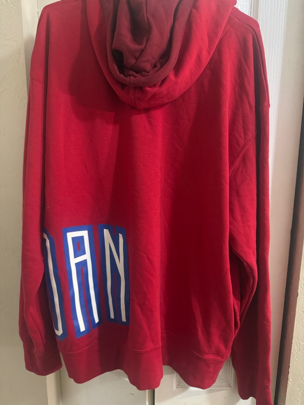 Jordan Red Hoodie with Blue & White Graphic - Picture 2 of 3